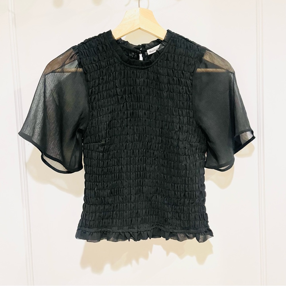 Abercrombie & Fitch Puff Sleeve Smocked Top Black XS